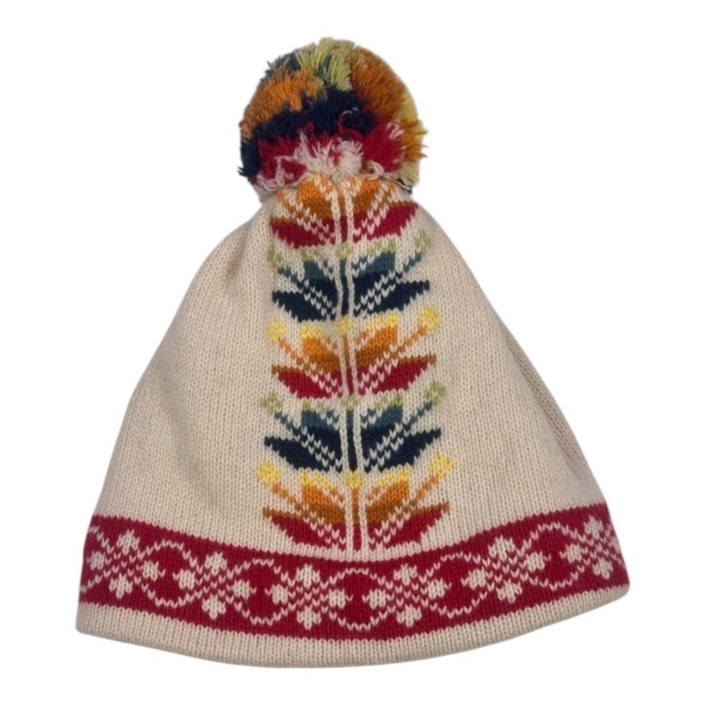 Fair Isle Wool Blend Pom Pom Beanie Hat Winter Knit One Size